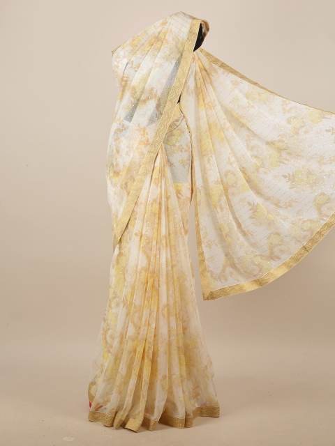 

Pothys Yellow & White Floral Printed Sequinned Saree