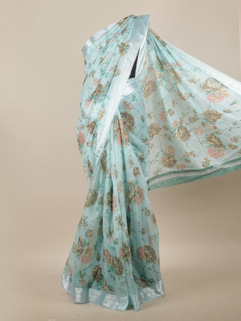 

Pothys Turquoise Blue & Brown Floral Printed Saree