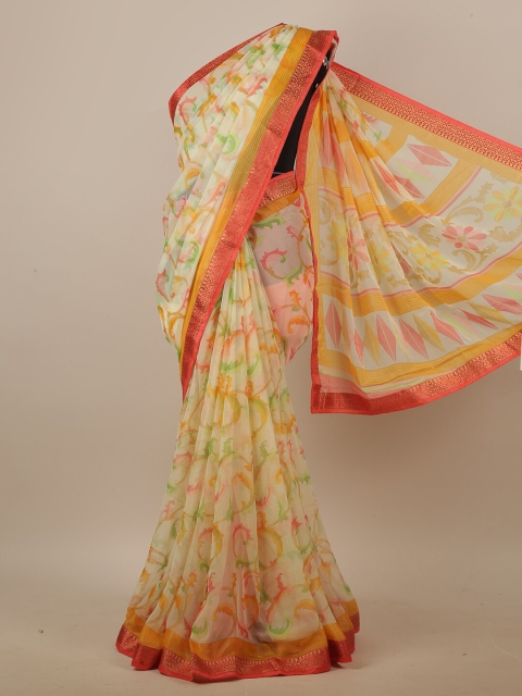 

Pothys Cream-Coloured & Pink Abstract Printed Zari Saree