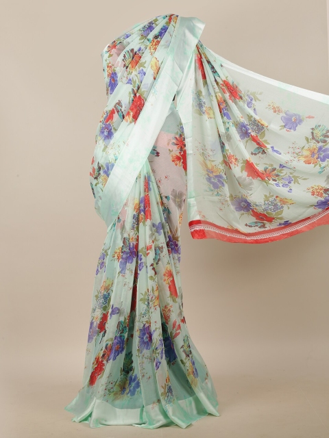 

Pothys Green & Red Floral Printed Saree