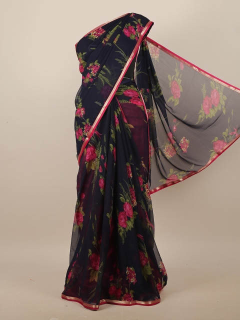 

Pothys Blue & Magenta Floral Printed Saree