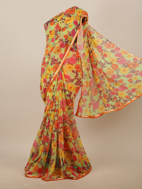 

Pothys Green & Orange Floral Printed Saree