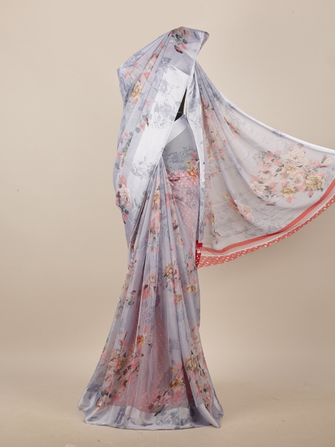 

Pothys Grey & Peach-Coloured Floral Printed Saree