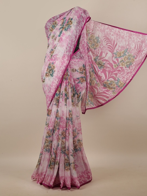 

Pothys Pink & Turquoise Blue Floral Printed Saree