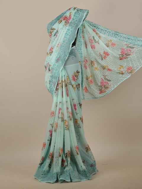 

Pothys Sea Green & Pink Floral Printed Saree