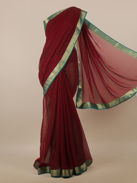 

Pothys Maroon & Green Floral Printed Zari Saree