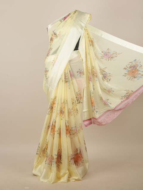 

Pothys Yellow & Pink Floral Printed Saree