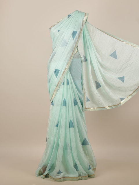 

Pothys Sea Green & Blue Geometric Printed Saree