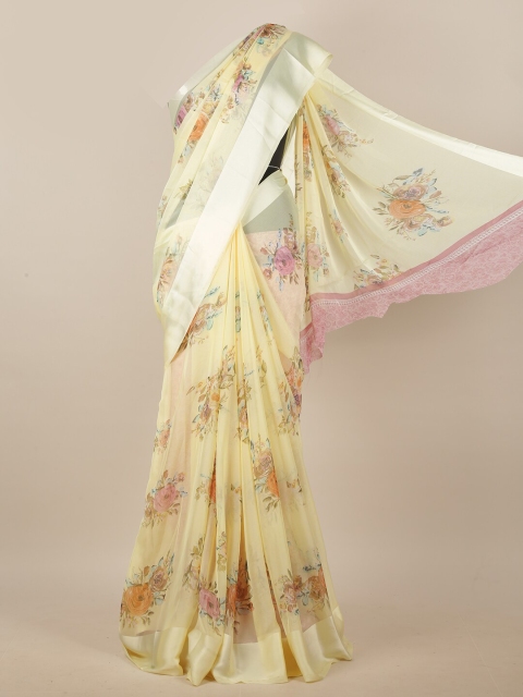 

Pothys Yellow & Pink Floral Printed Saree