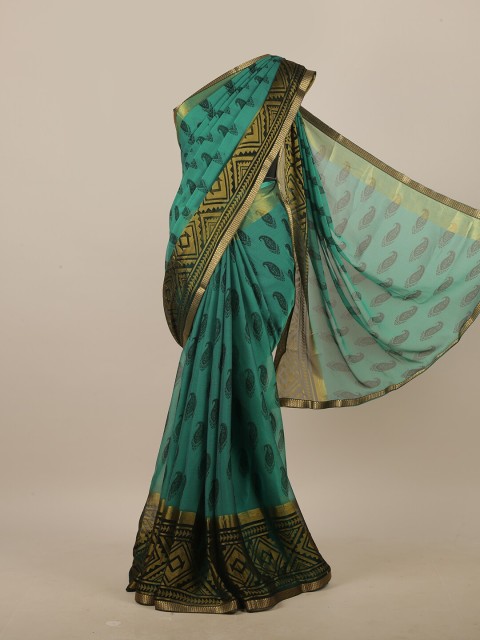 

Pothys Green & Gold-Coloured Paisley Printed Saree
