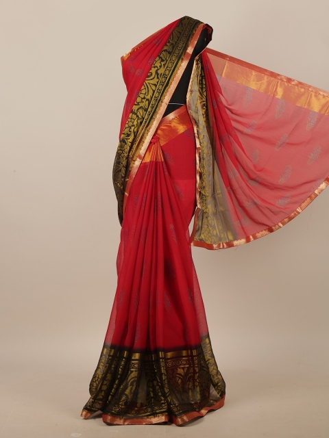 

Pothys Maroon & Blue Ethnic Motifs Printed Zari Saree