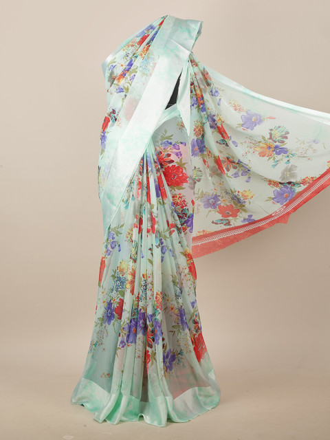 

Pothys Green & Red Floral Printed Saree