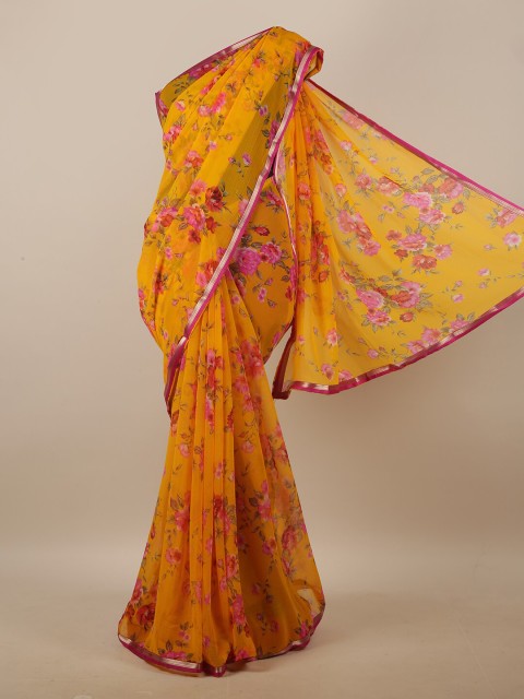 

Pothys Yellow & Pink Floral Printed Saree