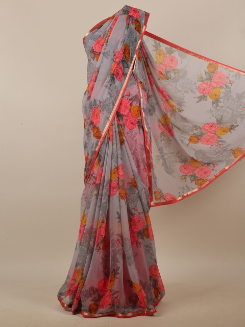 

Pothys Grey & Pink Floral Printed Saree