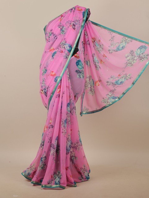 

Pothys Pink & Blue Floral Printed Saree
