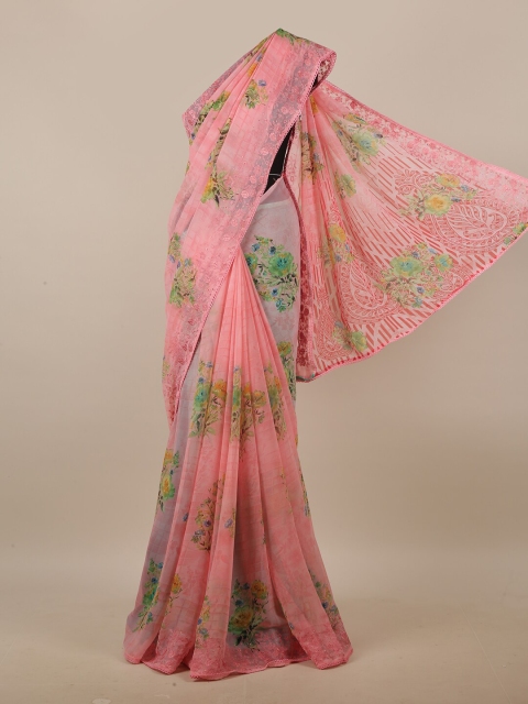 

Pothys Pink & Green Floral Printed Saree