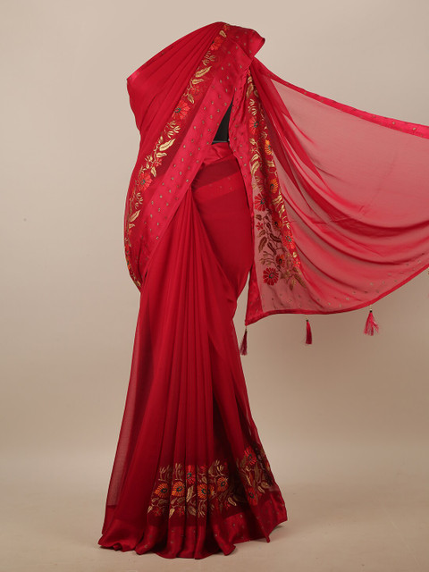 

Pothys Red & Beige Floral Embroidered Saree