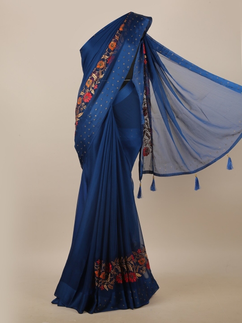

Pothys Blue & Brown Floral Embroidered Saree