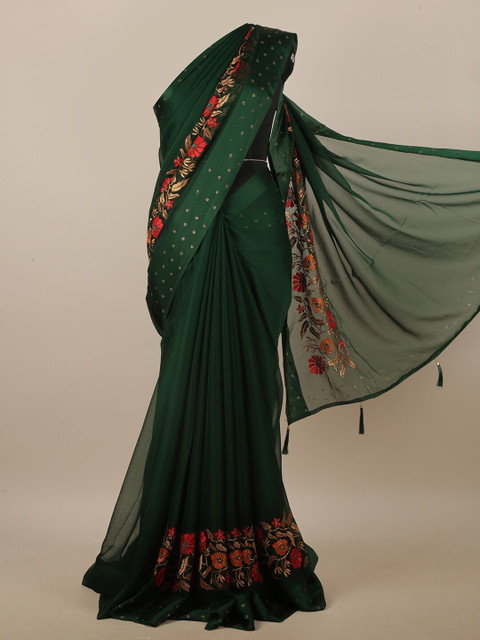 

Pothys Green & Red Floral Embroidered Saree
