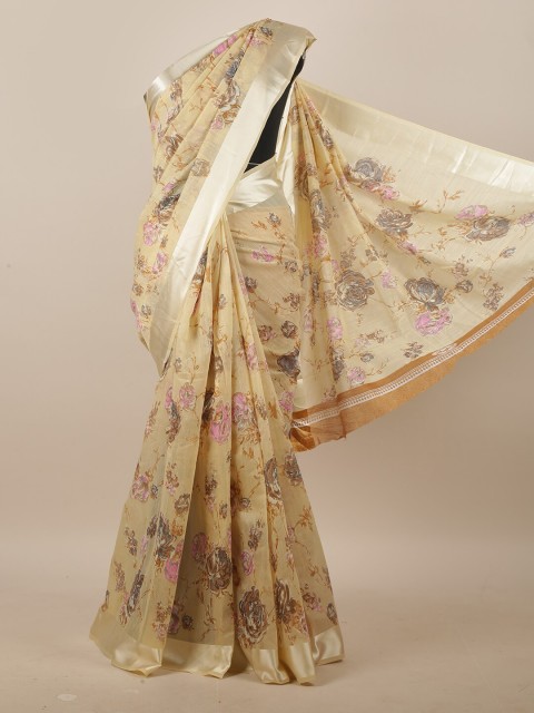 

Pothys Cream-Coloured & Grey Floral Printed Saree