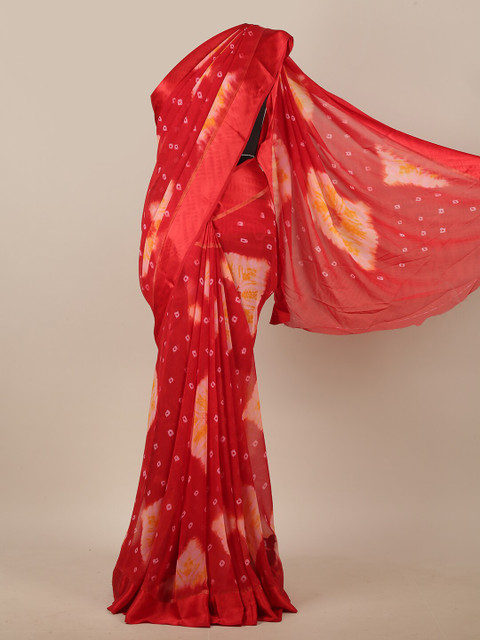 

Pothys Red & Yellow Bandhani Printed Saree