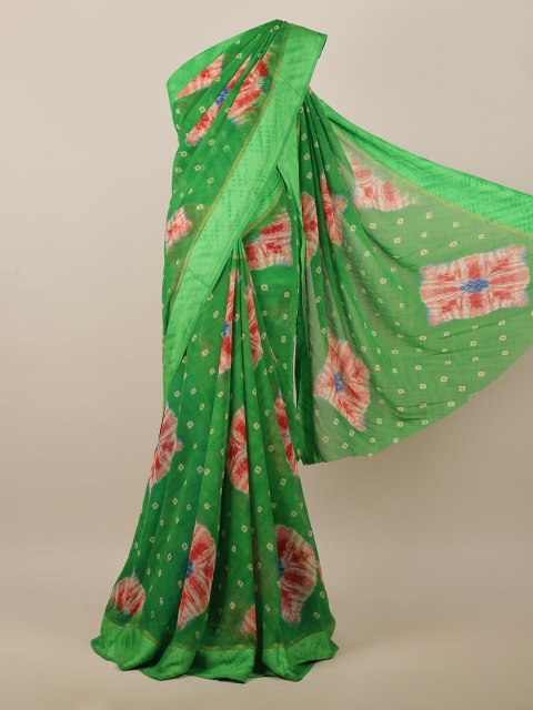 

Pothys Green & Red Bandhani Printed Saree