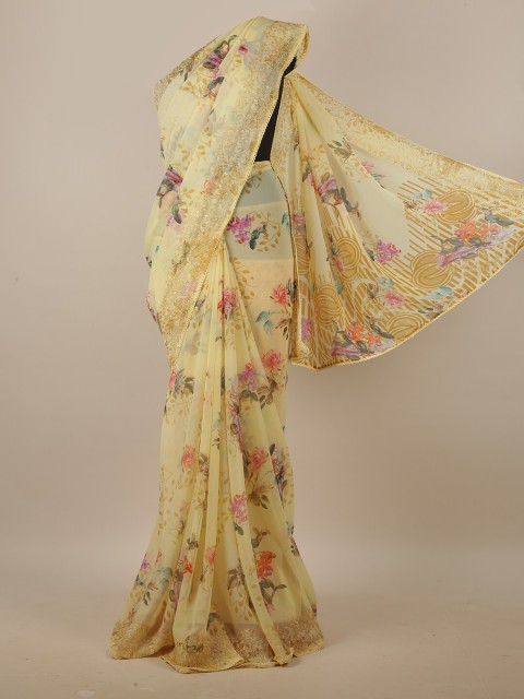 

Pothys Yellow & Pink Floral Printed Saree