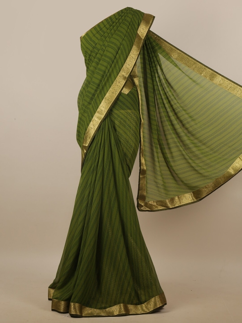 

Pothys Green & Gold-Coloured Striped Zari Saree