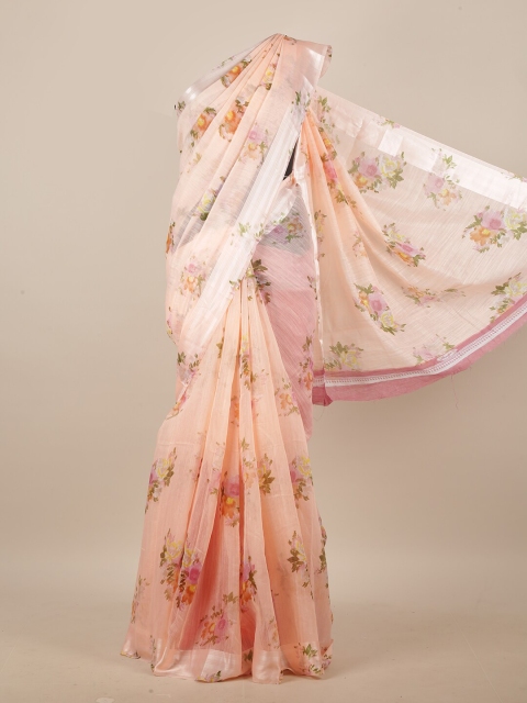 

Pothys Peach-Coloured & Pink Floral Printed Saree