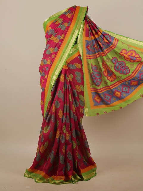 

Pothys Pink & Green Ethnic Motifs Printed Saree