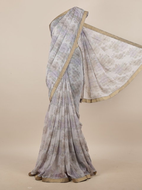 

Pothys Grey & Purple Floral Printed Sequinned Saree
