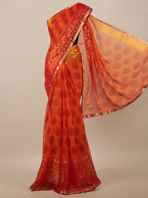 

Pothys Orange & Red Ethnic Motifs Printed Saree