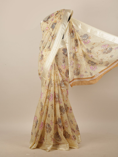 

Pothys Cream-Coloured & Charcoal Floral Printed Saree