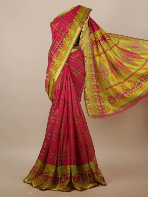 

Pothys Pink & Green Geometric Printed Saree