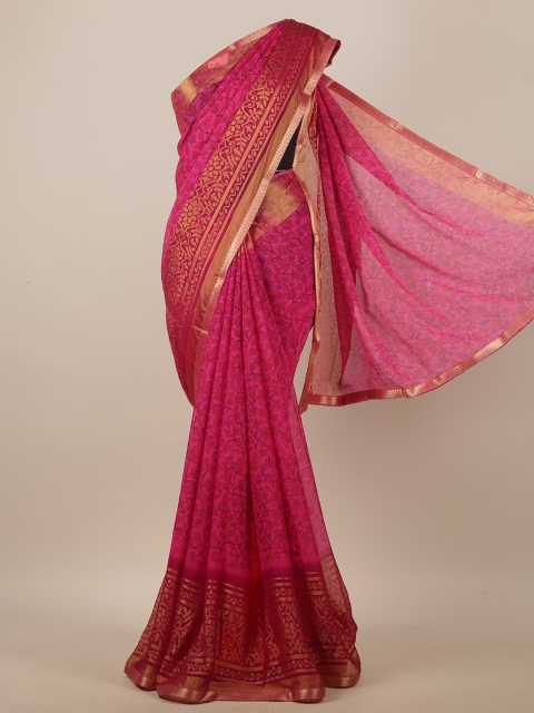 

Pothys Pink & Blue Floral Printed Saree