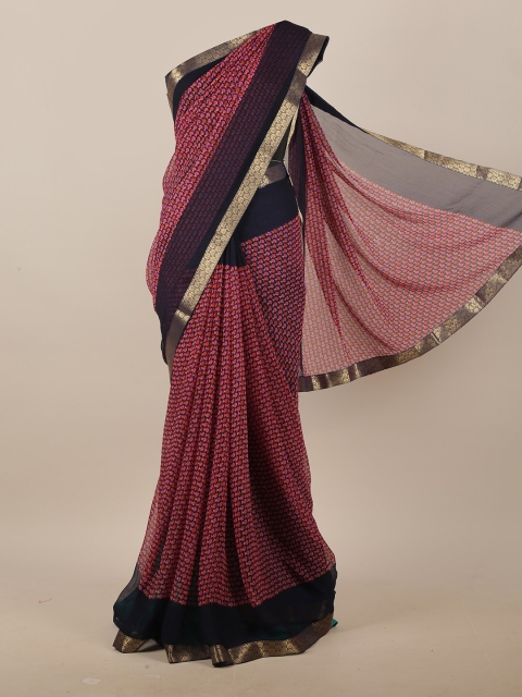 

Pothys Pink & Navy Blue Abstract Printed Saree