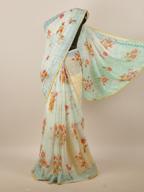 

Pothys Green & Red Floral Printed Saree