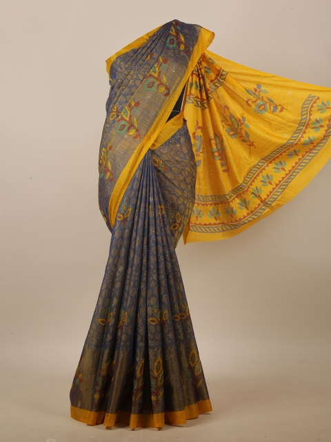 

Pothys Grey & Yellow Ethnic Motifs Printed Beads and Stones Saree
