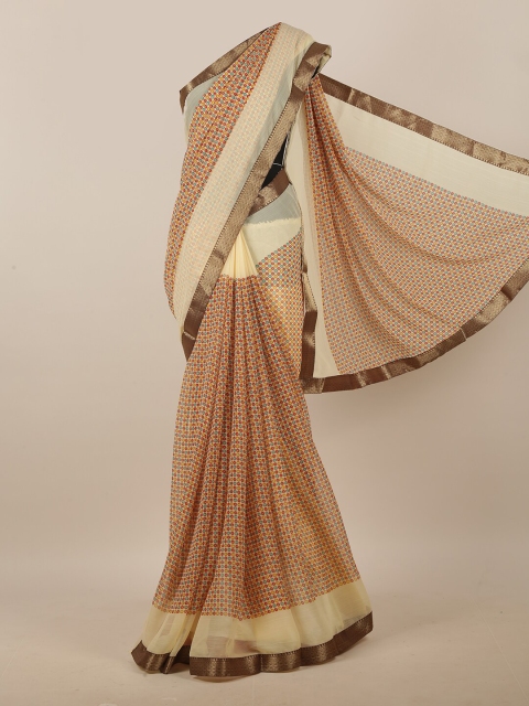 

Pothys Cream-Coloured & Red Geometric Printed Saree