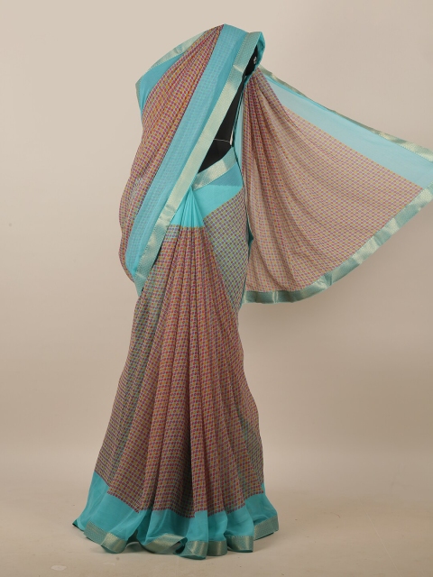 

Pothys Turquoise Blue & Red Geometric Printed Saree