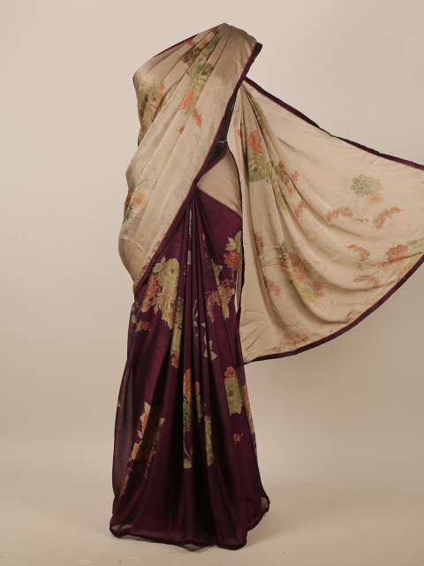 

Pothys Tan & Burgundy Floral Printed Saree