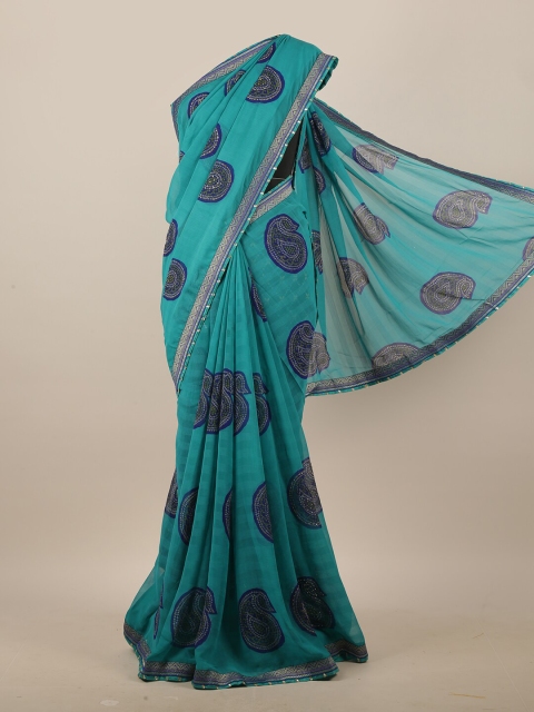 

Pothys Green & Blue Paisley Printed Saree