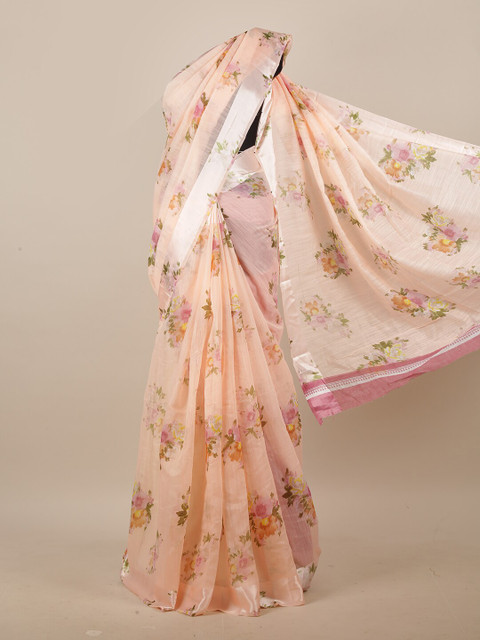 

Pothys Peach-Coloured & Pink Floral Printed Saree