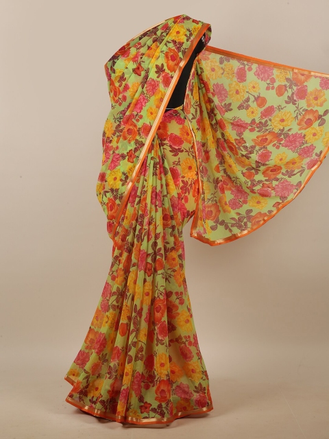 

Pothys Green & Orange Floral Printed Saree