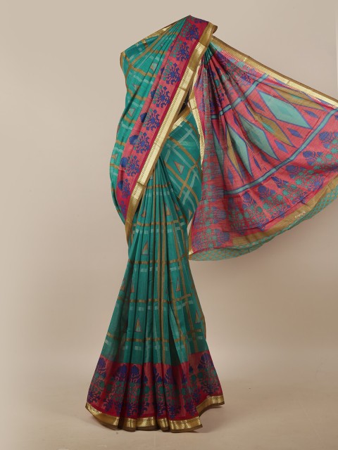 

Pothys Sea Green & Pink Geometric Printed Saree