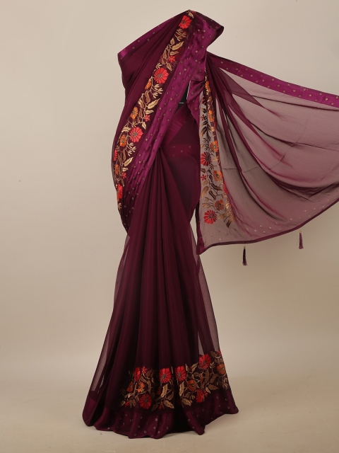 

Pothys Purple & Red Floral Embroidered Saree