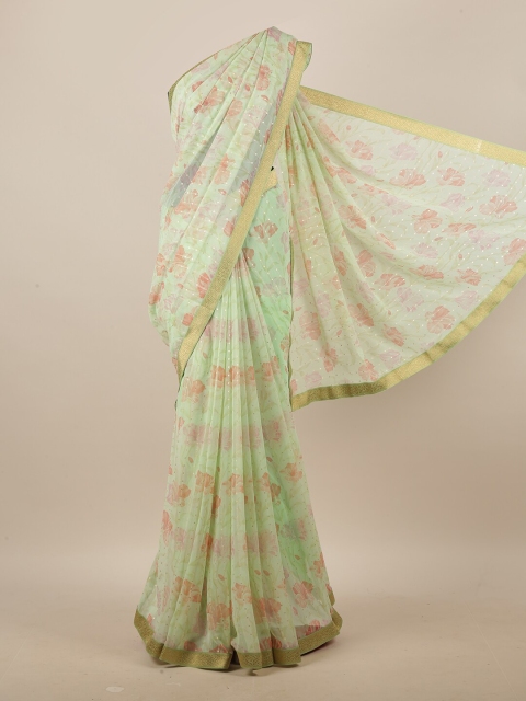 

Pothys Green & Pink Floral Printed Sequinned Saree