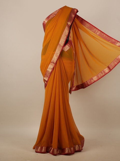 

Pothys Mustard Yellow & Gold-Coloured Abstract Printed Zari Saree