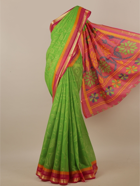 

Pothys Green & Fuchsia Floral Printed Saree