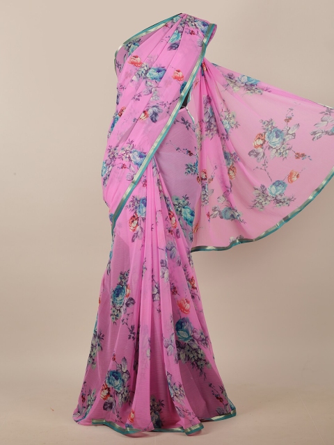 

Pothys Pink & Blue Floral Printed Saree